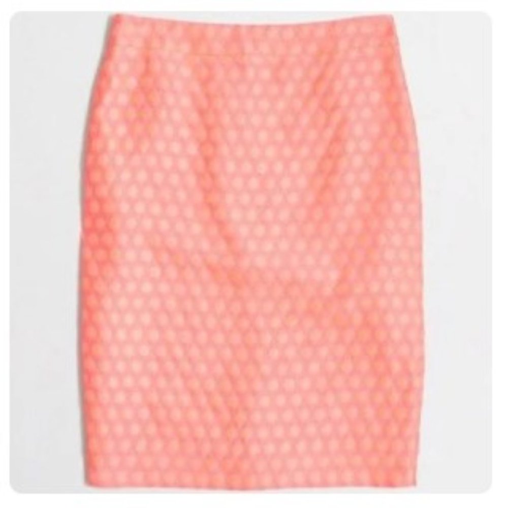 NWT - J. Crew Neon Flamingo Polka-Dot Pencil Skirt - Size 2